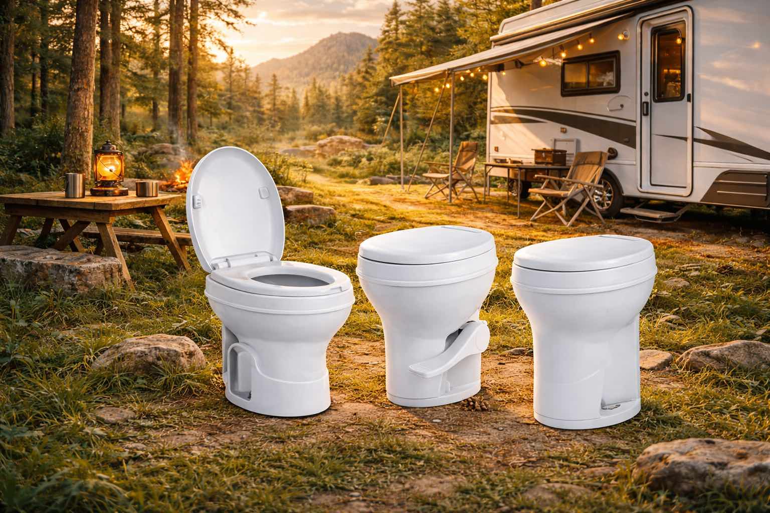 Portable Porta Potti toilet in an RV