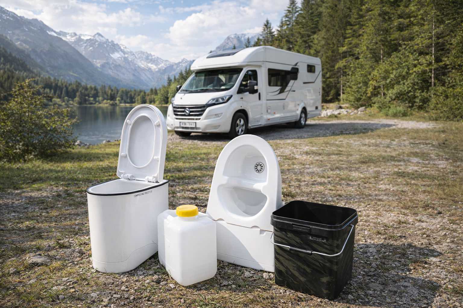 Composting toilet in an RV bathroom